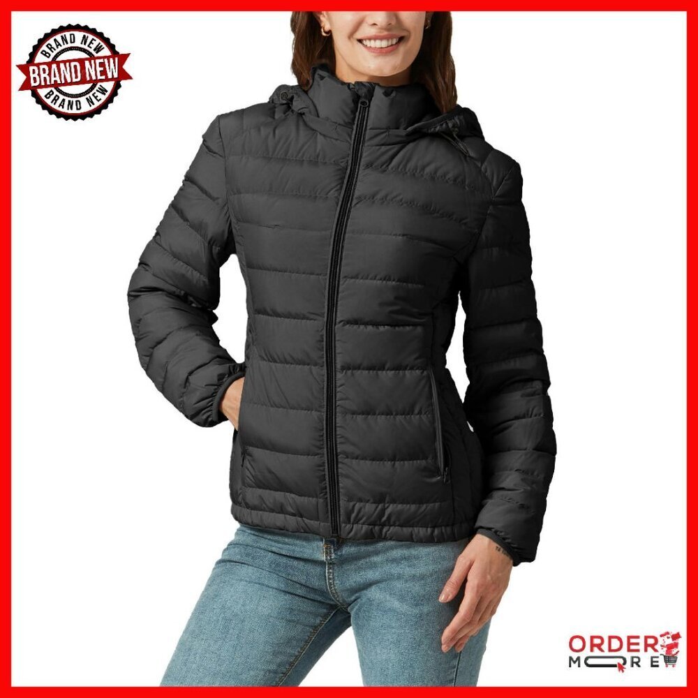 Lightweight Quilted Puffer Coat with Detachable Hood, Waterproof & Packable